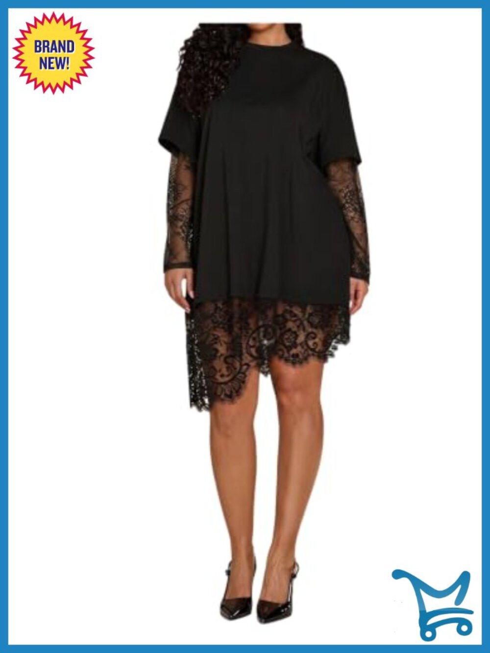 Plus Size Lace Mesh Long Sleeve T-Shirt Sheer Asymmetrical Top